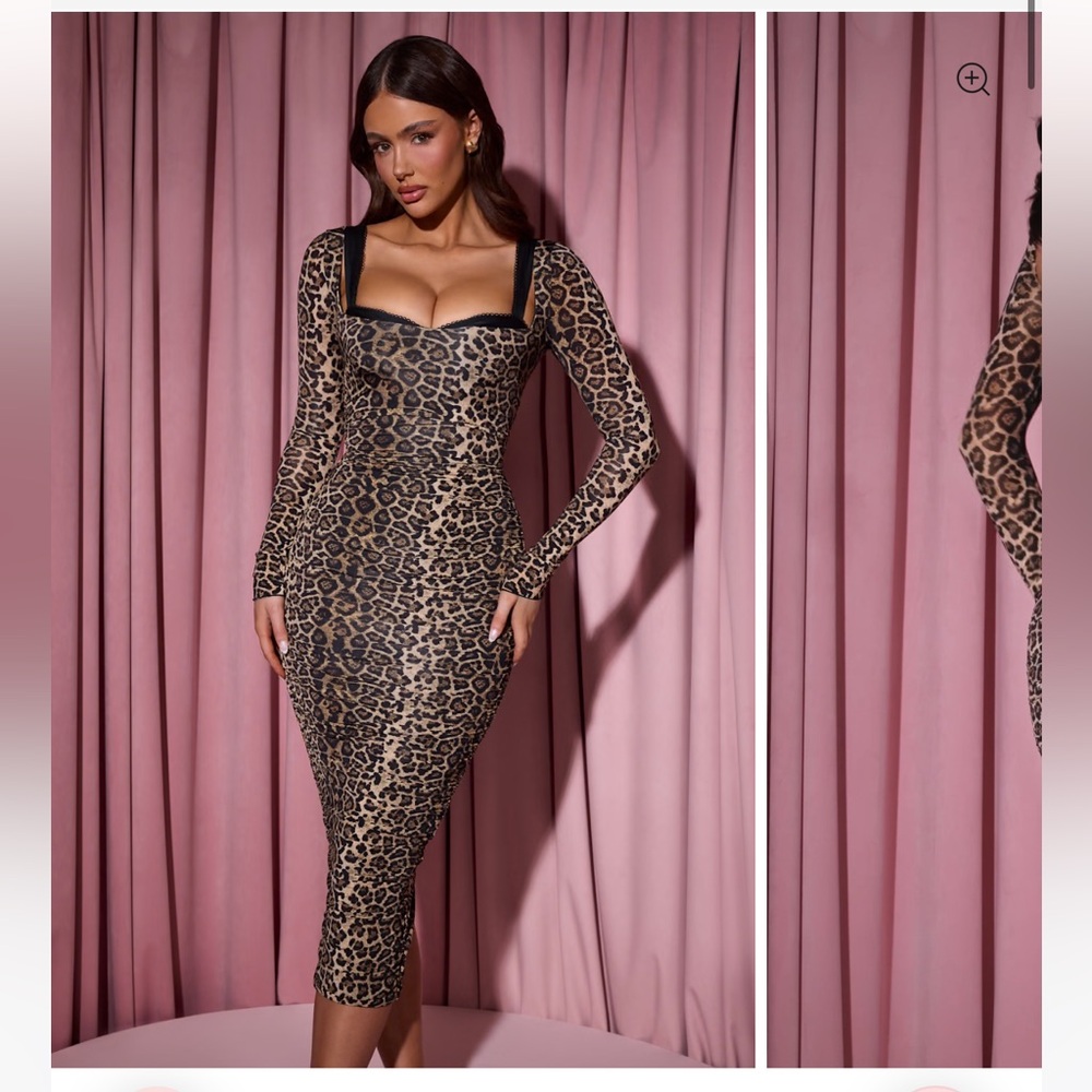 Oh Polly Leopard Print Midi Dress
